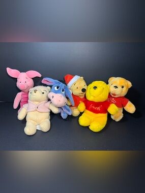 VTG Walt Disney Winnie The Pooh, Eeyore, Piglet Plush Stuffed Lot of 6